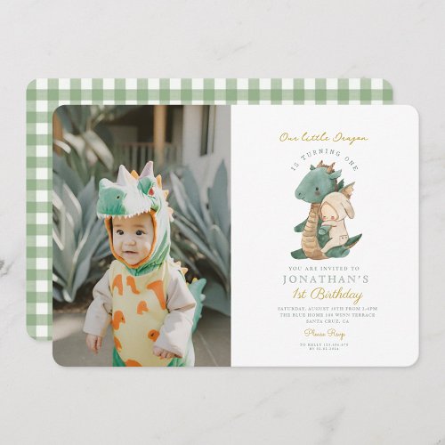 Photo Our Little Dragon First Birthday  Invitation