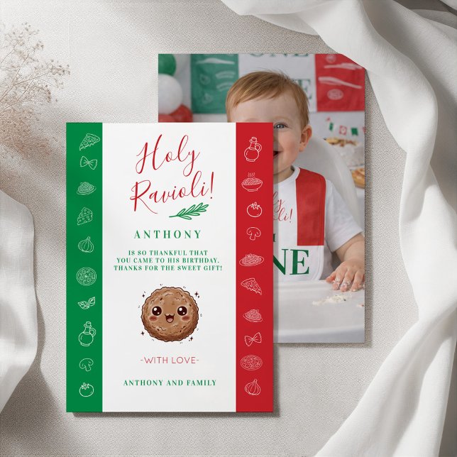 Photo Our Little Meatball is One Birthday Party Thank You Card (Photo Our Little Meatball is One Birthday Party Thank You Card)