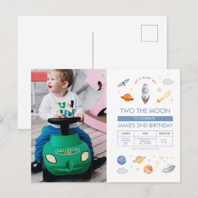 Photo Outer space Party Astronaut 2nd Birthday Postcard (Front/Back)