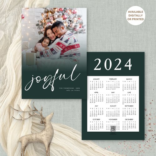 Photo Overlay 2024 Calendar Joyful Christmas Green Holiday Card