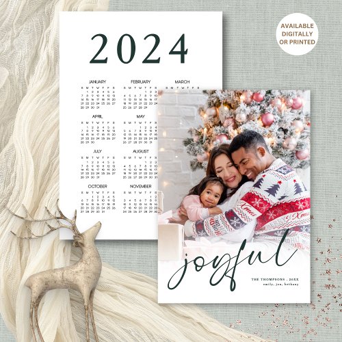 Photo Overlay 2024 Calendar Joyful Christmas White Holiday Card