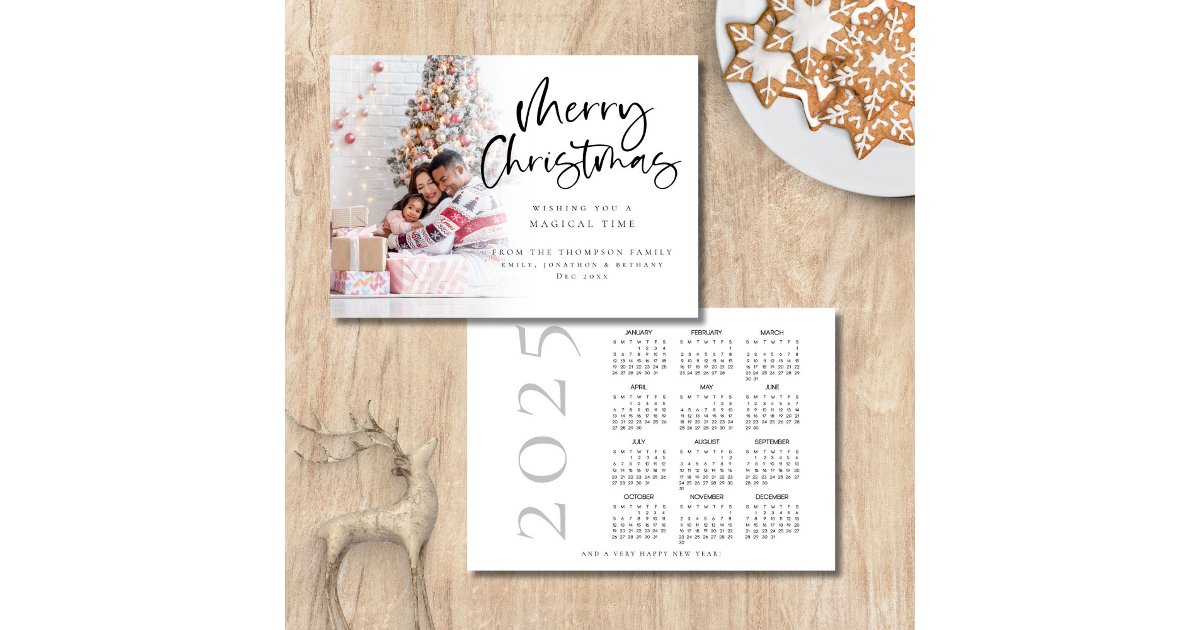 Photo Overlay 2025 Calendar Merry Christmas Holiday Card | Zazzle