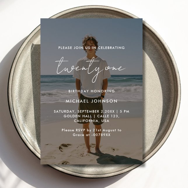 Photo Overlay 21st birthday Invitation Card​ (Creator Uploaded)
