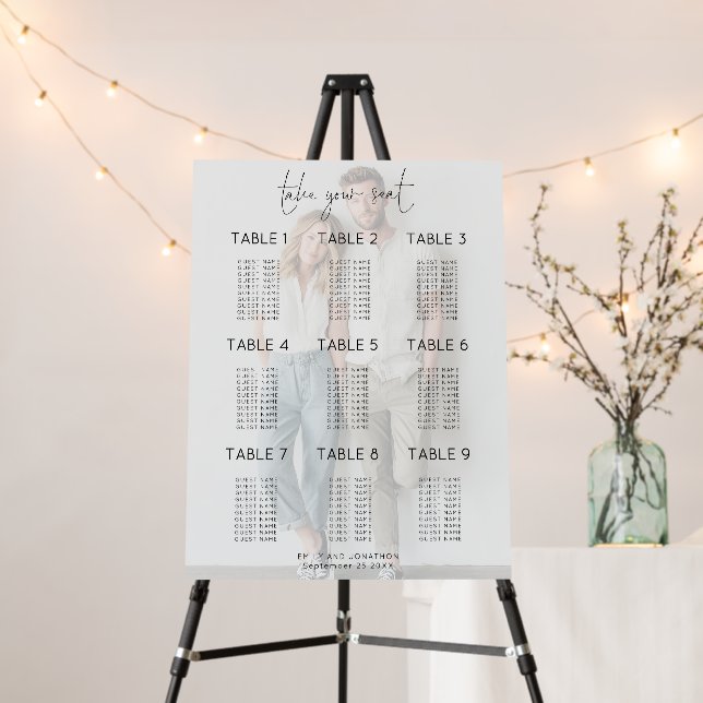 Photo Overlay 9 Table Wedding Seating Chart Foam Board (In Situ (Stand))
