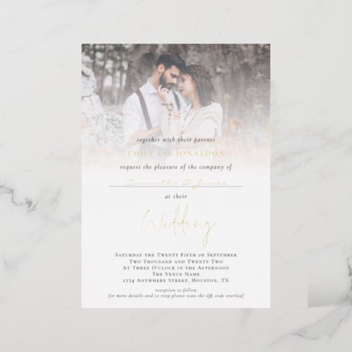 Photo Overlay Add Guest Name QR Code Wedding Real Foil Invitation