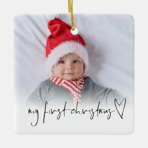 Photo Overlay Baby First Christmas Name Birth Date Ceramic Ornament