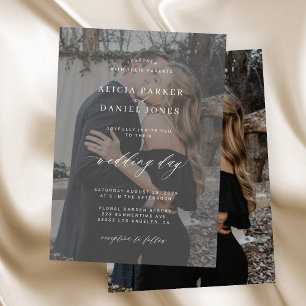 Photo overlay black and white modern wedding invitation