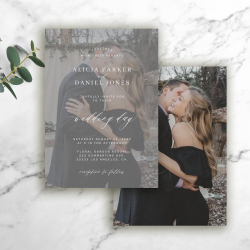 Photo overlay black and white modern wedding invitation