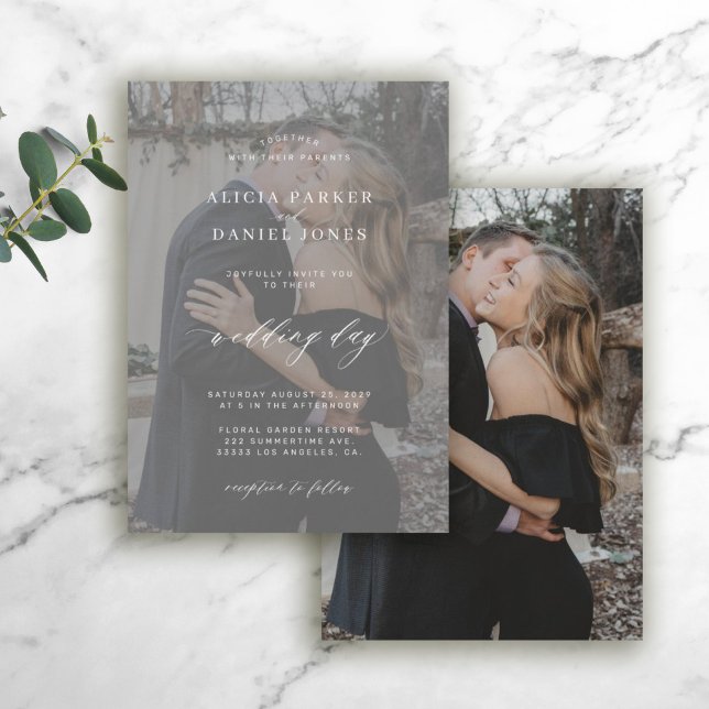 Photo overlay black and white modern wedding invitation (Creator Uploaded)