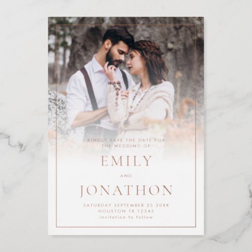 Photo Overlay Border Foil Text Save The Date Card