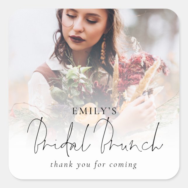 Photo Overlay Bridal Shower Brunch Favor Square Sticker (Front)