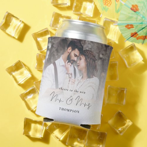 Photo Overlay Cheers Newlweds Mr Mrs Wedding Can Cooler