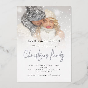 Photo Overlay Christmas Party Luxury Real Foil Invitation