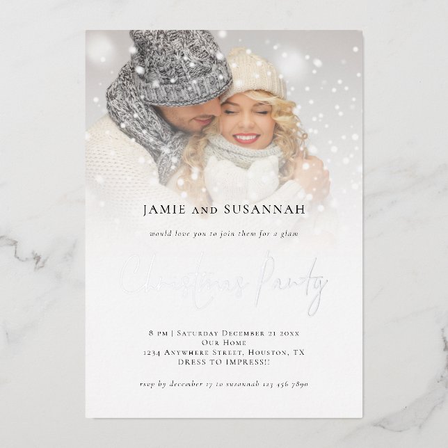 Photo Overlay Christmas Party Luxury Real Foil Invitation (Front)
