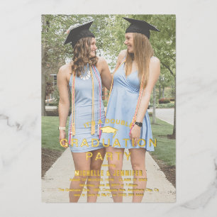 Photo Overlay Double Graduation Gold Foil Invitation