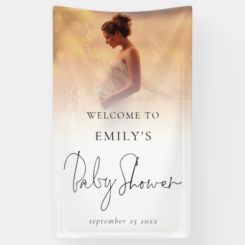 Photo Overlay Elegant Script Welcome Baby Shower  Banner