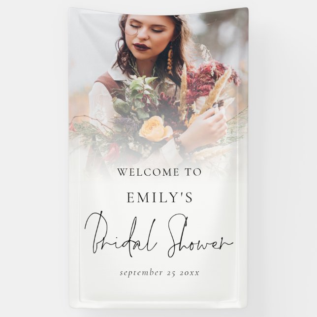 Photo Overlay Elegant Script Welcome Bridal Shower Banner (Vertical)