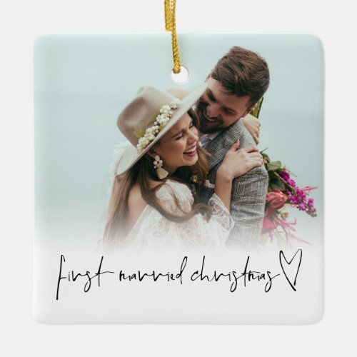 Photo Overlay First Married Christmas Names Year  Ceramic Ornament
