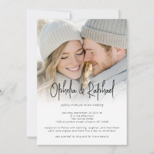 Photo Overlay Informal Script QR Code Wedding Invitation