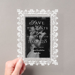 Photo Overlay Lace Black and white Save the Date