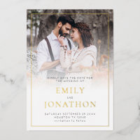 Photo Overlay Line Border Foil Save The Date card