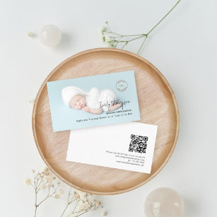 Photo Overlay Logo QR Code Newborn Photographer  Business Card
