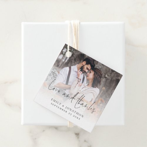 Photo Overlay Love and Thanks Script Wedding Favor Tags