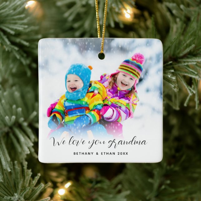Photo Overlay Love you Grandma Names Year Ceramic Ornament (Tree)
