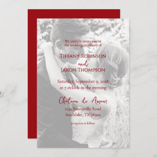 Photo Overlay Lovely Red Text Minimalist Wedding Invitation
