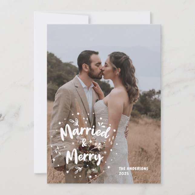Photo Overlay Married Merry Newlywed Thank You Card (Front)