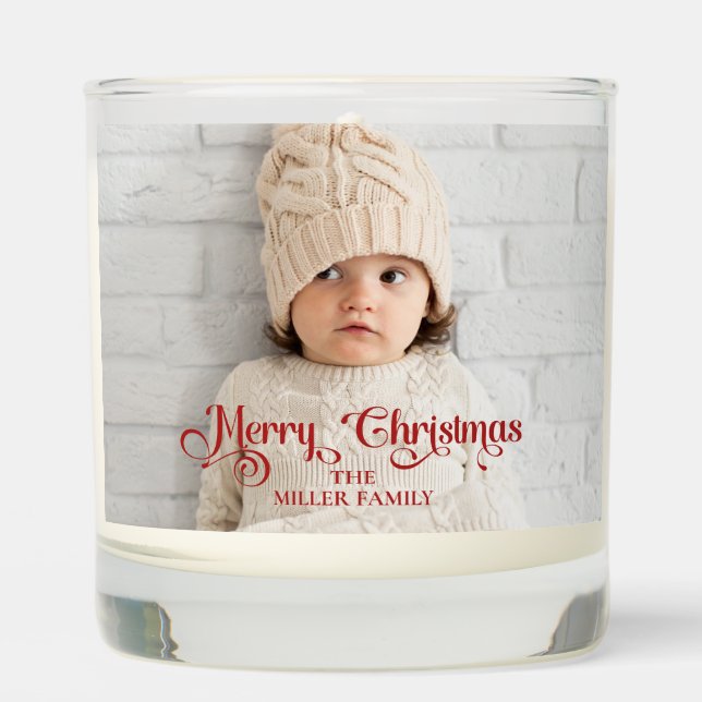 Photo overlay Merry Christmas family red  Scented Candle (Front)