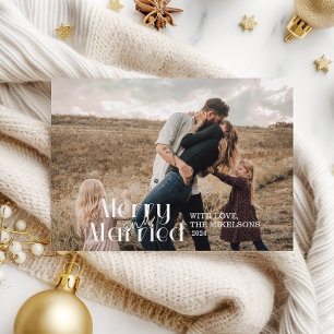 Photo Overlay Minimalist Merry and Married Holiday Card