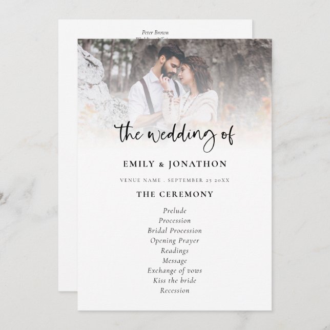 Photo Overlay Modern Script Wedding Program (Front/Back)