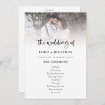 Photo Overlay Modern Script Wedding Program<br><div class="desc">Photo Overlay Modern Script Wedding Program. Modern minimalist style with your photo to the top edge behind a graduated tint layer with the text partially overlaid on top of your image at the bottom. The main header is in a stylish bold set script and the rest of the text you...</div>