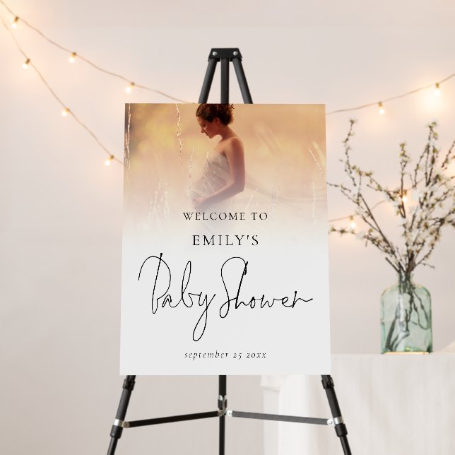 Photo Overlay Modern Script Welcome Baby Shower Foam Board (In Situ (Stand))