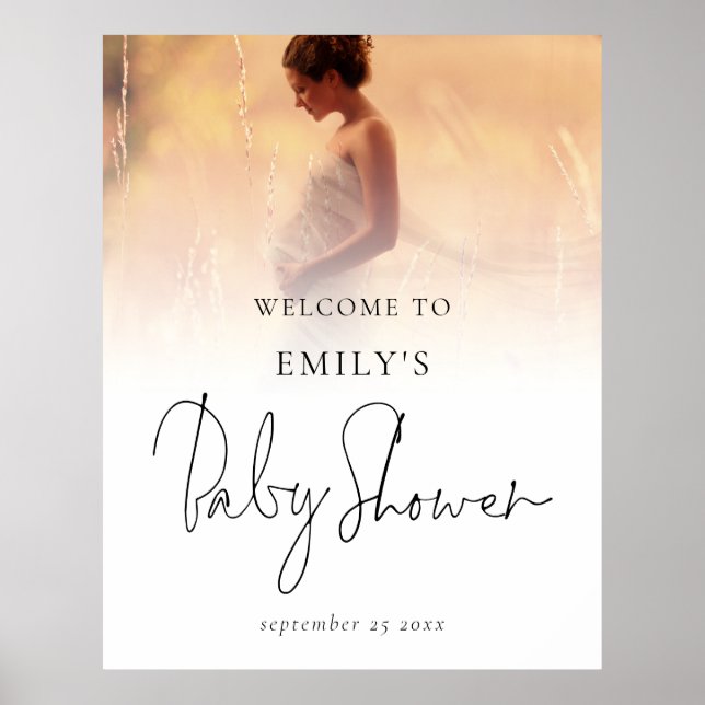 Photo Overlay Modern Script Welcome Baby Shower Poster (Front)