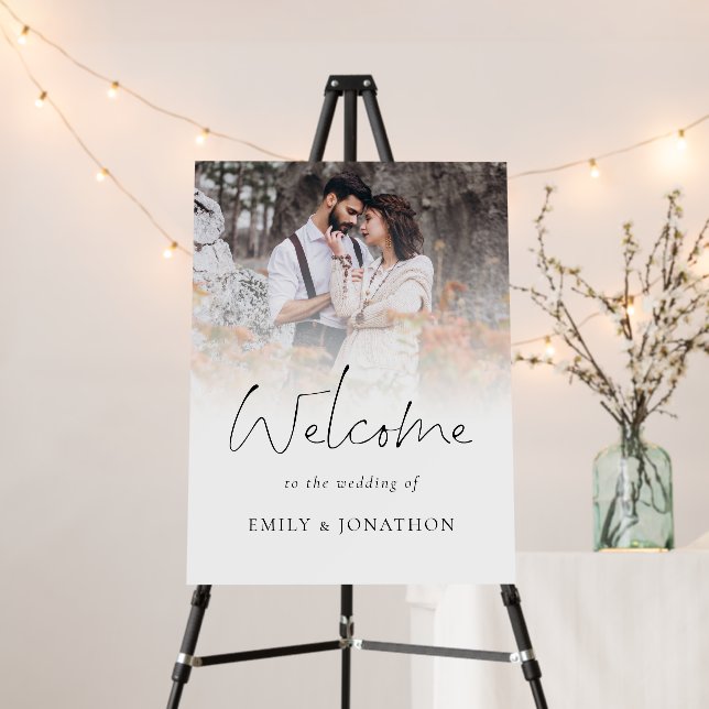 Photo Overlay Modern Script Welcome to Wedding Foam Board (In Situ (Stand))