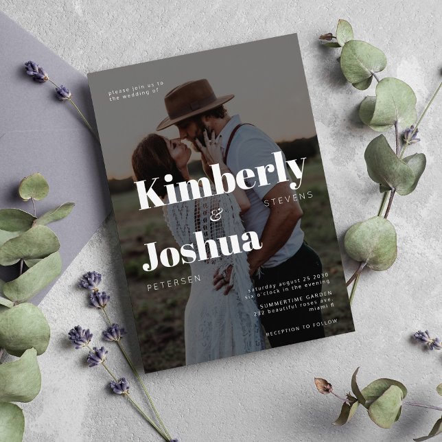 Photo overlay modern typography wedding invitation (Creator Uploaded)