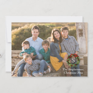 Photo Overlay Monogram Wreath Christmas Photo Card