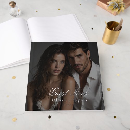 Photo Overlay Moody Dark Wedding Foil Guest Book