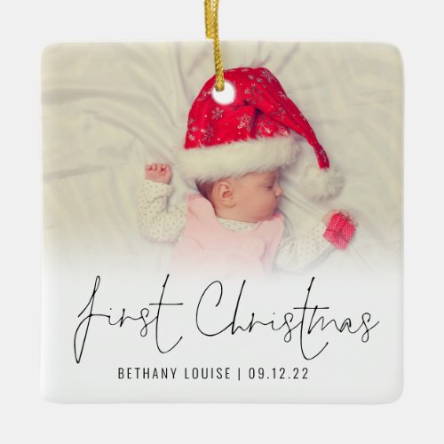 Photo Overlay Name Date Baby First Christmas Ceram Ceramic Ornament