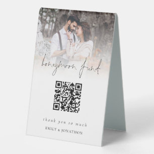 Photo Overlay Qr Code Honeymoon Fund Wedding  Table Tent