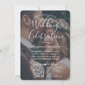 Photo Overlay QR Code RSVP White Script Wedding Invitation (Front)