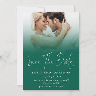 Photo Overlay QR Emerald Green Script Wedding Save The Date