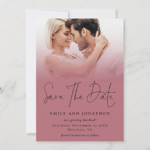 Photo Overlay QR Rose Gold Black Script Wedding Save The Date