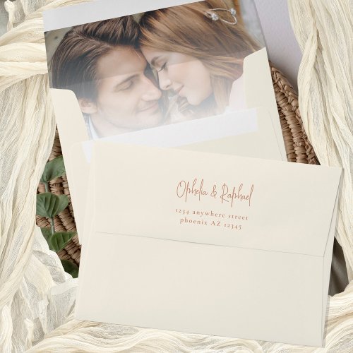 Photo Overlay Return Address Cream Wedding Envelope