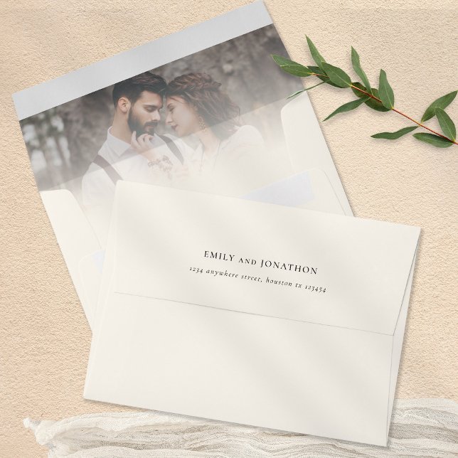 Photo Overlay Return Name Address Cream Wedding Envelope (Creator Uploaded)