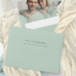 Photo Overlay Return Name Address Sage Wedding Envelope<br><div class="desc">Photo Overlay Return Name Address Sage Green Wedding. Size A6 which is the closest size available to fit the budget and paper invitations in size 4.5" x 5.6" within this collection. Replace the sample photo with your own favorite which is behind a gradient layer inside the envelope and personalise your...</div>