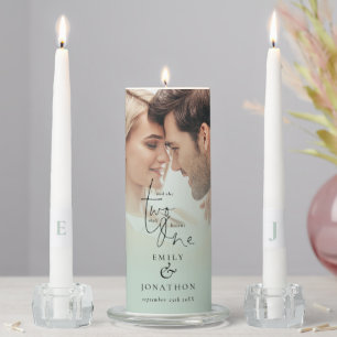 Photo Overlay Romantic Quote Names Initials Sage Unity Candle Set