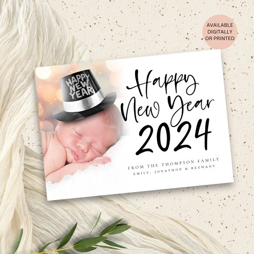 Photo Overlay Script Happy New Year 2024 Holiday Card